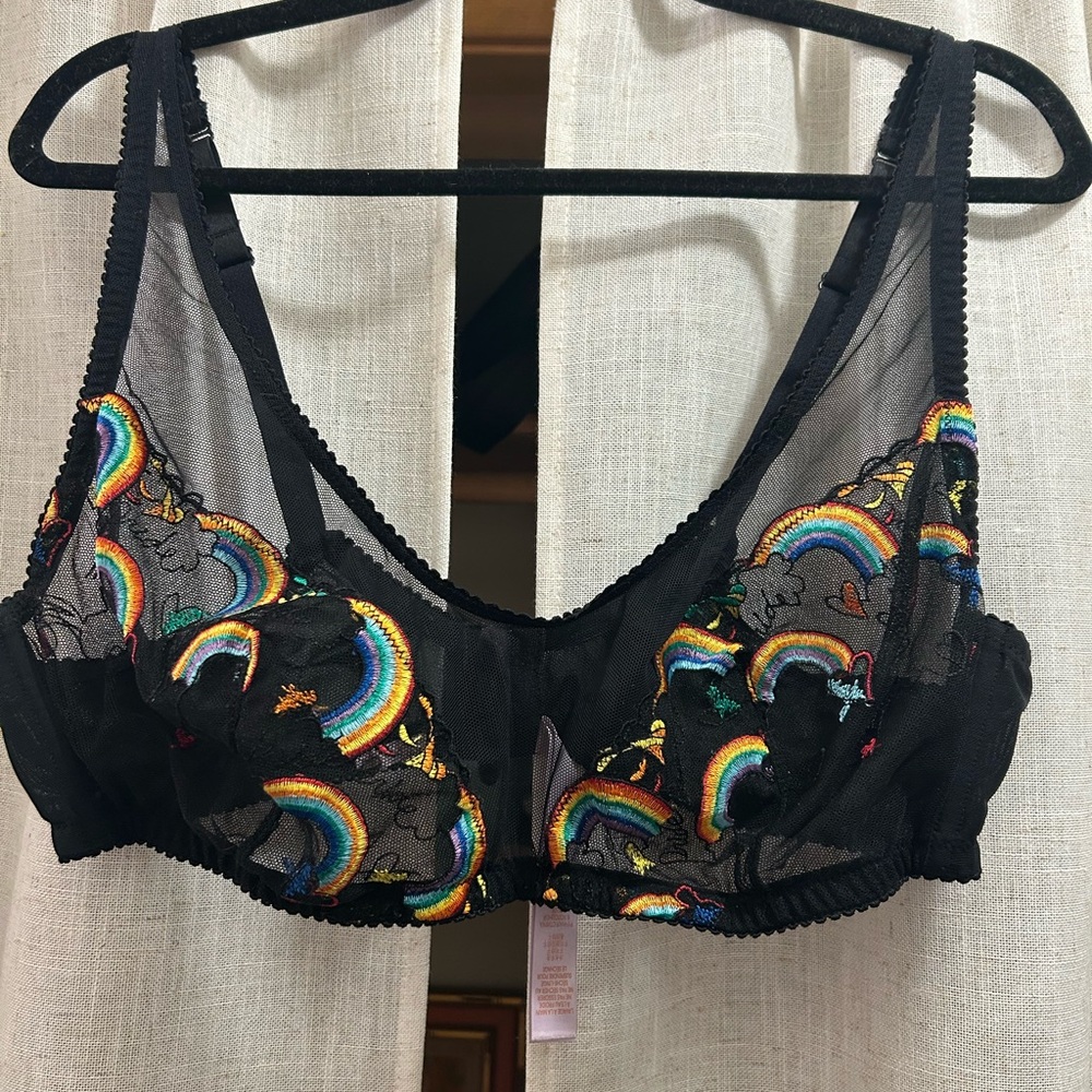 Savage X Fenty Black Mesh Bralette with Rainbow Embroidery - Picture 4 of 6